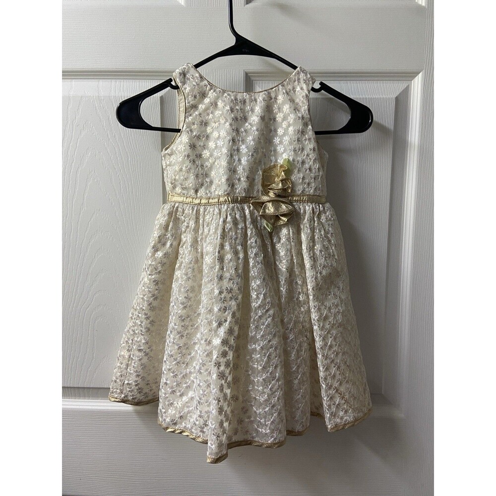 Sweet Heart Rose Sleeveless Petticoat Dress Girls 4 Gold Bow Shimmer Party Glam